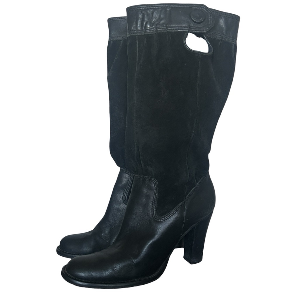 Y2K “Diba” Black Armada Suede Leather Slouchy Style Heel Boots